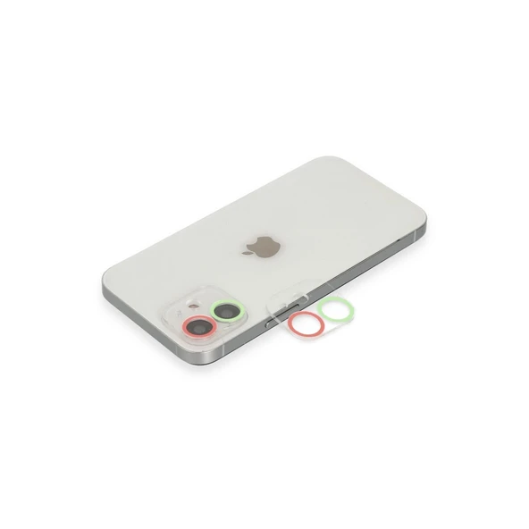Apple İphone 12 Renkli Kamera Lens Koruma Cam - Yeşil-pembe ürün görseli 1
