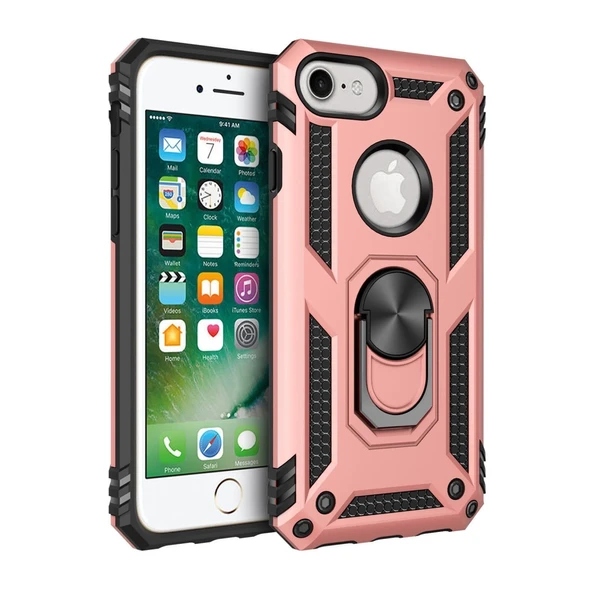 Apple İphone 7 Kılıf Sofya Yüzüklü Silikon Kapak - Rose ürün görseli 1