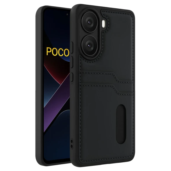 Xiaomi Poco X7 Pro Kılıf Sara Kartvizitli Deri Kılıf - Siyah ürün görseli 1