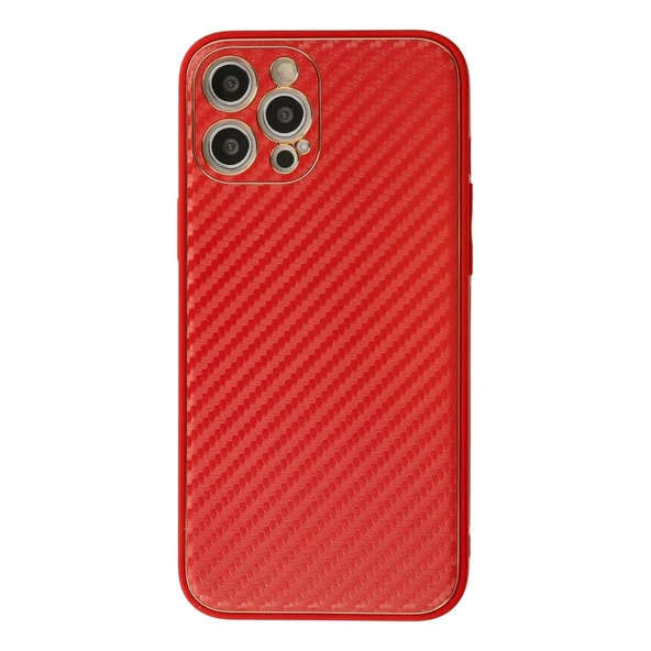 Apple İphone 12 Pro Max Kılıf Coco Karbon Silikon - Kırmızı ürün görseli 1