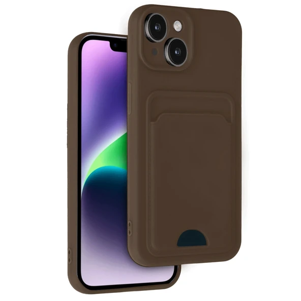Apple İphone 14 Kılıf Kelvin Kartvizitli Silikon - Kahverengi ürün görseli 1
