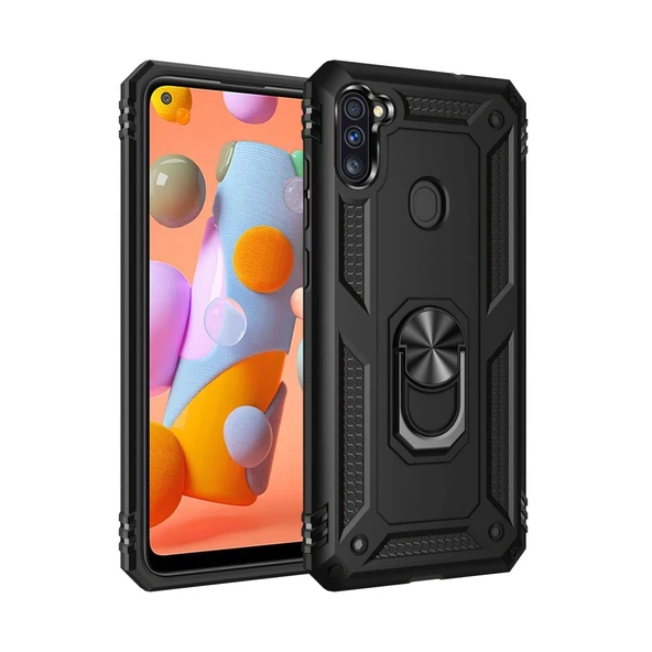 Samsung Galaxy A11 Kılıf Sofya Yüzüklü Silikon Kapak - Siyah ürün görseli 1