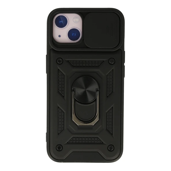 Apple İphone 13 Kılıf Pars Lens Yüzüklü Silikon - Siyah ürün görseli 1