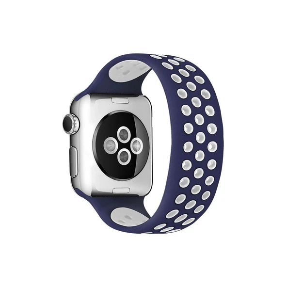 Apple Watch 38mm Ayarlı Delikli Silikon Kordon - Lacivert-beyaz ürün görseli 1