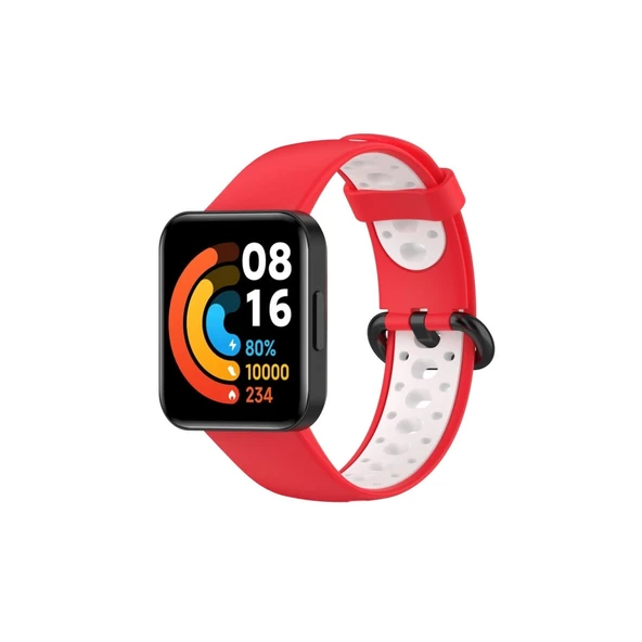 Xiaomi Redmi Watch 2 Spor Delikli Kordon - Kırmızı-beyaz ürün görseli 1