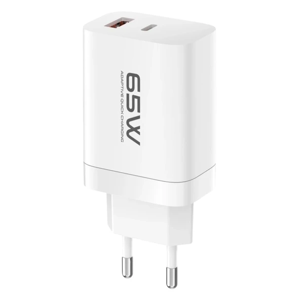 C99Q 65w Pd Destekli Type-c Ve Usb Çift Çıkışlı Hızlı Şarj Adaptörü - Beyaz ürün görseli 1