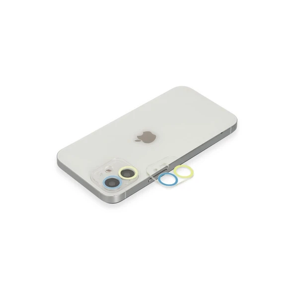 Apple İphone 12 Renkli Kamera Lens Koruma Cam - Sarı-mavi ürün görseli 1