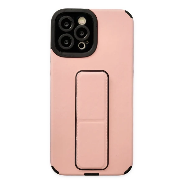 Apple İphone 12 Pro Max Kılıf Mega Standlı Silikon - Pudra ürün görseli 1