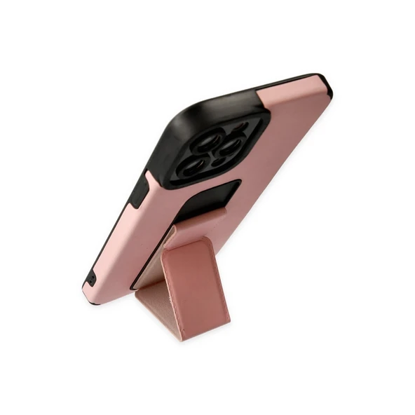 Apple İphone 12 Pro Max Kılıf Mega Standlı Silikon - Pudra - Resim 3