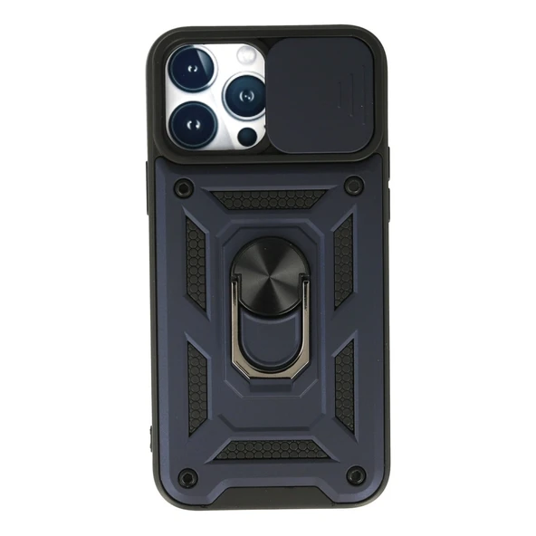 Apple İphone 13 Pro Kılıf Pars Lens Yüzüklü Silikon - Lacivert ürün görseli 1