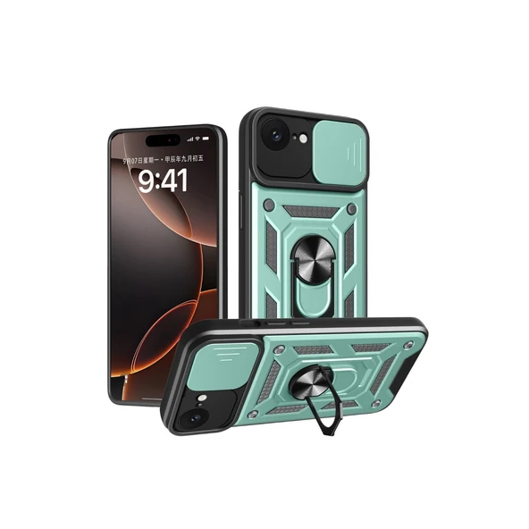 Apple İphone 16e Kılıf Pars Lens Yüzüklü Silikon - Yeşil ürün görseli 1