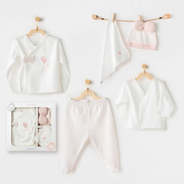 AC25550 Newborn Set Pınk Baloons 5'Li Hastane Çıkışı Ekru ürün görseli 1