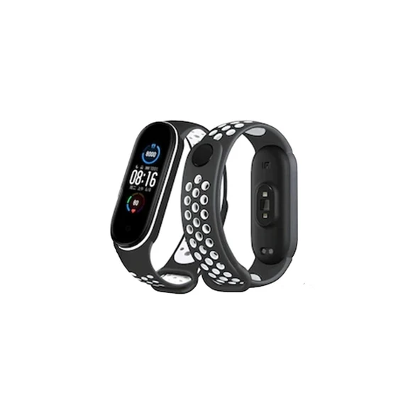 Xiaomi Mi Band 4 Spor Delikli Kordon - Siyah-beyaz ürün görseli 1