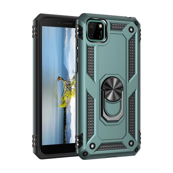 Huawei Y5p Kılıf Sofya Yüzüklü Silikon Kapak - Yeşil ürün görseli 1
