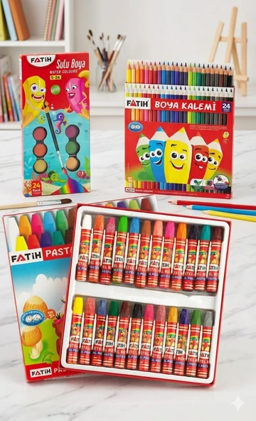 Fatih 24 Renk Boya Seti (Suluboya - Kuruboya - Pastel boya) ürün görseli 1