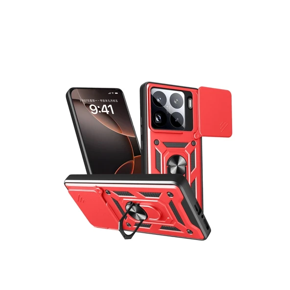 Xiaomi Mi 15 Pro Kılıf Pars Lens Yüzüklü Silikon - Kırmızı ürün görseli 1