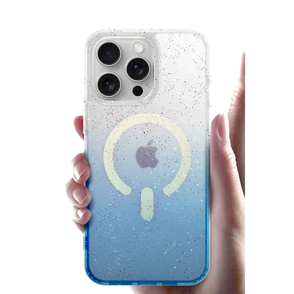 Apple İphone 16e Pummel Shiny Magsafe Kapak - Mavi - Resim 4