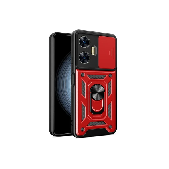 Realme C55 Kılıf Pars Lens Yüzüklü Silikon - Kırmızı ürün görseli 1
