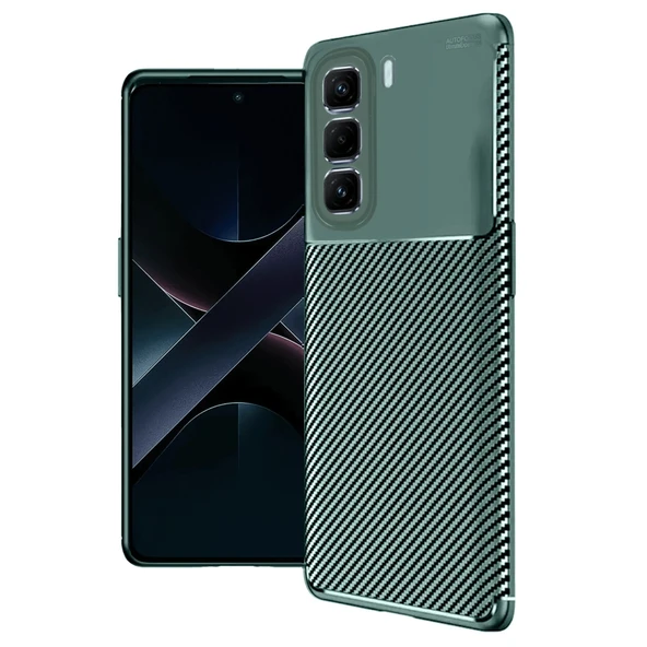 İnfinix Hot 50 4g Kılıf Auto Focus Karbon Kapak - Koyu Yeşil ürün görseli 1