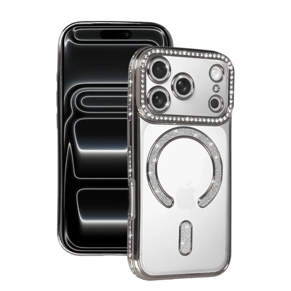 Apple İphone 17 Pro Joke Simli Magneticsafe Kılıf - Gümüş ürün görseli 1