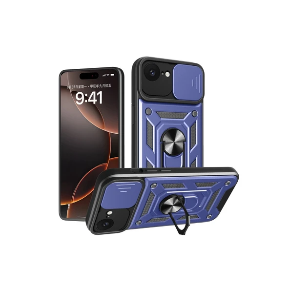 Apple İphone 16e Kılıf Pars Lens Yüzüklü Silikon - Lacivert ürün görseli 1