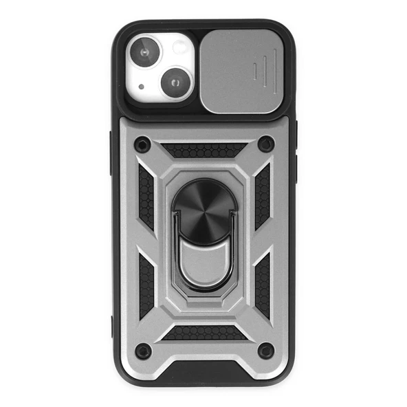 Apple İphone 14 Kılıf Pars Lens Yüzüklü Silikon - Gümüş ürün görseli 1