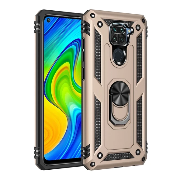 Xiaomi Redmi Note 9 Kılıf Sofya Yüzüklü Silikon Kapak - Gold ürün görseli 1