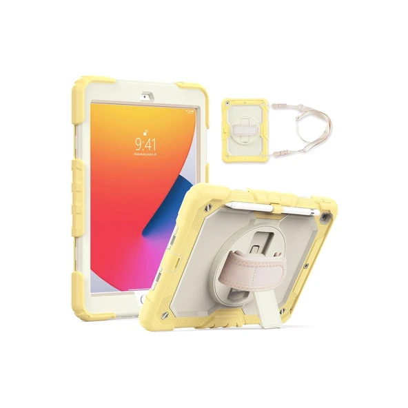 Apple İpad 10.2 (7.nesil) Kılıf Strap New Tablet Kapak - Sarı ürün görseli 1