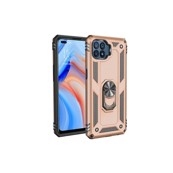 Oppo Reno 4 Lite Kılıf Sofya Yüzüklü Silikon Kapak - Gold ürün görseli 1