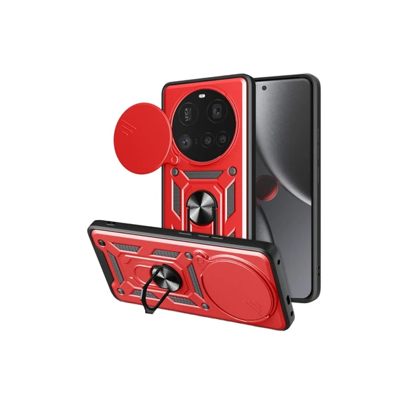Xiaomi Mi 15 Ultra Kılıf Pars Lens Yüzüklü Silikon - Kırmızı ürün görseli 1