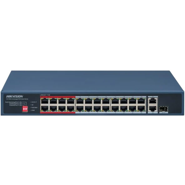 HIKVISION 24port PoE 230w 1-Uplink 10/100 Yönetilemez Switch DS-3E0326P-E/M ürün görseli 1