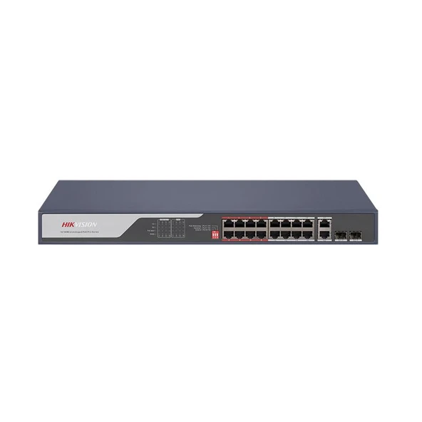 HIKVISION 16port PoE 225w 2-SFP 2-Uplink 10/100 Yönetilemez Switch DS-3E0318P-E© ürün görseli 1