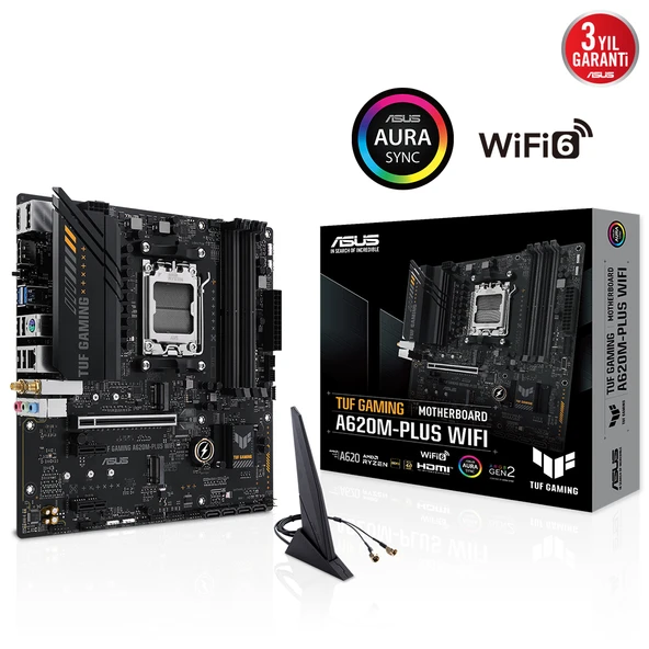 ASUS TUF GAMING A620AM-PLUS WIFI DDR5 HDMI DP PCIe 16X v4.0 AM5 mATX ürün görseli 1