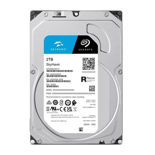 SEAGATE 3.5" 2TB SKYHAWK ST2000VX017 5400 RPM 256MB SATA-3 Güvenlik Diski ürün görseli 1