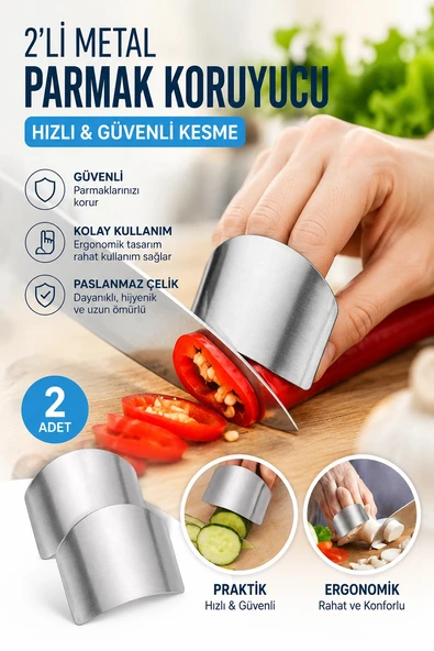 TİNEKE 2li Metal Parmak Koruyucu Hızlı ve Güvenli Kesme Paslanmaz Çelik Koruyucu Aparatı ürün görseli 1