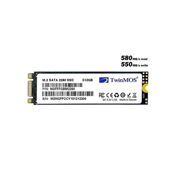 TWINMOS 512GB NGFFFGBM2280 580- 550MB/s M2 Sata Disk ürün görseli 1