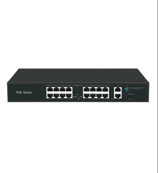 ODS 16port PoE  200w 2-Uplink 10/100 Yönetilemez Switch 08ODS-16P2U-200 ürün görseli 1