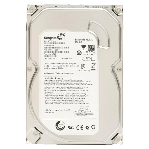 SEAGATE 250GB 3.5" BARRACUDA ST250DM000 7200 RPM 16MB SATA-3 PC Diski ürün görseli 1