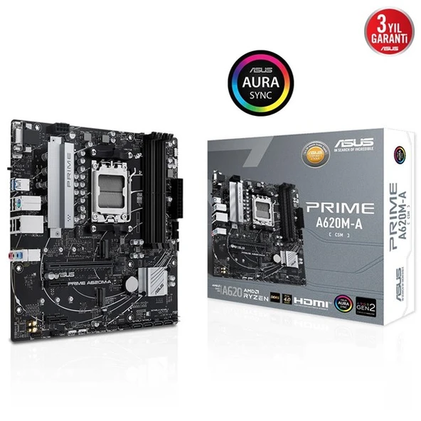 ASUS PRIME A620M-A-CSM DDR5 HDMI DP PCIe 16X v4.0 AM5 mATX ürün görseli 1