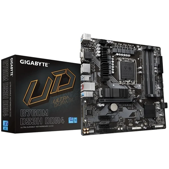 GIGABYTE B760M DS3H DDR4 HDMI TYPE-C DP PCIe 16X v4.0 1700p mATX ürün görseli 1