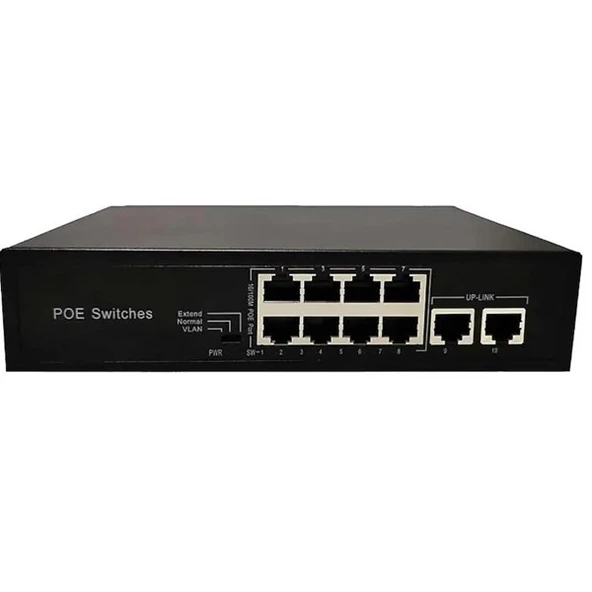 ODS 8port PoE 96w 2-Uplink 10/100 Yönetilemez Switch 08ODS-R-8P2U ürün görseli 1