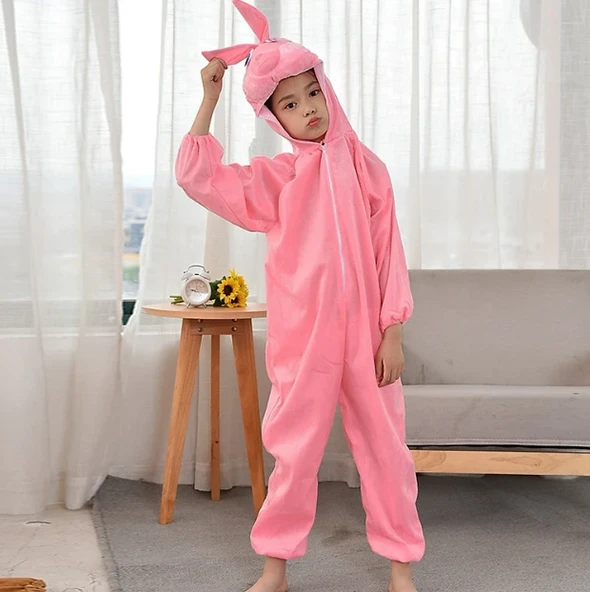 Çocuk Tavşan Kostümü Pembe Renk 4-5 Yaş 100 cm ürün görseli 1