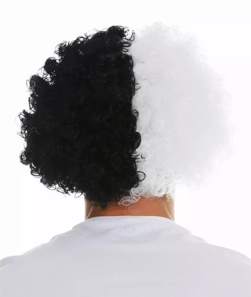 Siyah Beyaz Kıvırcık Afro Bonus Peruk Taraftar Bonus Saç ürün görseli 1