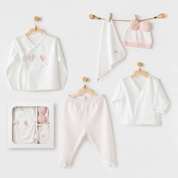 AC25550 Newborn Set Pınk Baloons 5'Li Hastane Çıkışı Ekru ürün görseli 1