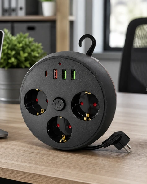 Akım Korumalı Çoklu Priz 3 Priz 3 Usb 1 Type C 2 Metre Kablo Güvenli Şarj ürün görseli 1