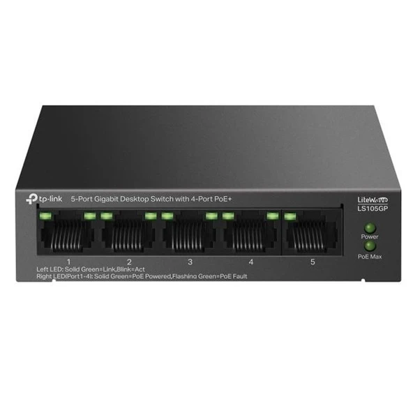 TP-LINK 5port-4port PoE 65w Gigabit Yönetilemez Switch LS105GP ürün görseli 1