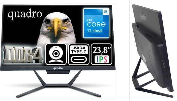 QUADRO 23.8" STARK H224-26850 CORE i5 12450H 8GB RAM- 480GB SSD O/B UHD FDOS ürün görseli 1