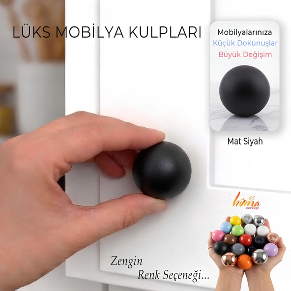 Sert Plastik Düğme Yuvarlak Top Mat Siyah Dolap Mobilya Mutfak Dolabı Çekmece Kulbu Kulpu Kulplar ürün görseli 1