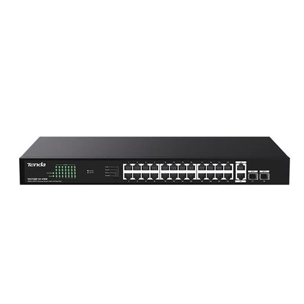 TENDA 24port PoE 410w 2-SFP 2-Uplink Gigabit Yönetilemez Switch TEG1128P-24-410W ürün görseli 1