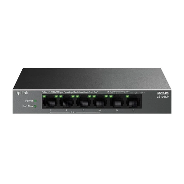 TP-LINK 6port 41w 4port PoE 10/100 Yönetilemez Switch LS106LP ürün görseli 1